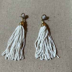 Stella & Dot Gold White Tassel Earrings